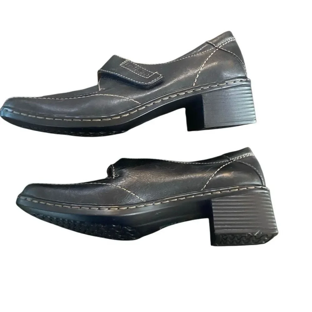 Josef Seibel Black Leather Square Toe Monk Strap Block Heel Comfort size 37 = 7